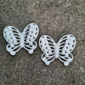 Vintage Burwood Products 2 White Plastic Butterfly Wall Hanging Home Decor